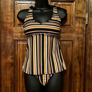 Warm Tone Striped Tankini Top & Bottom